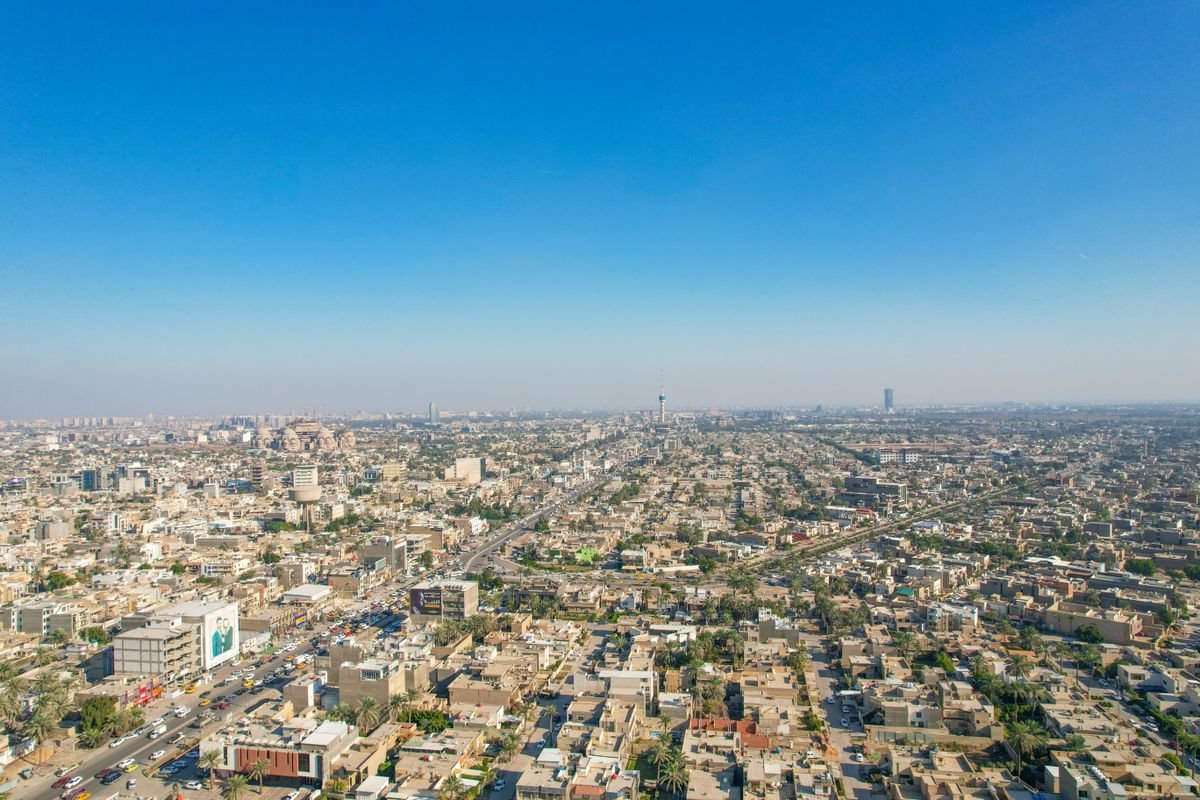 An aerial view across the Baghdad skyline