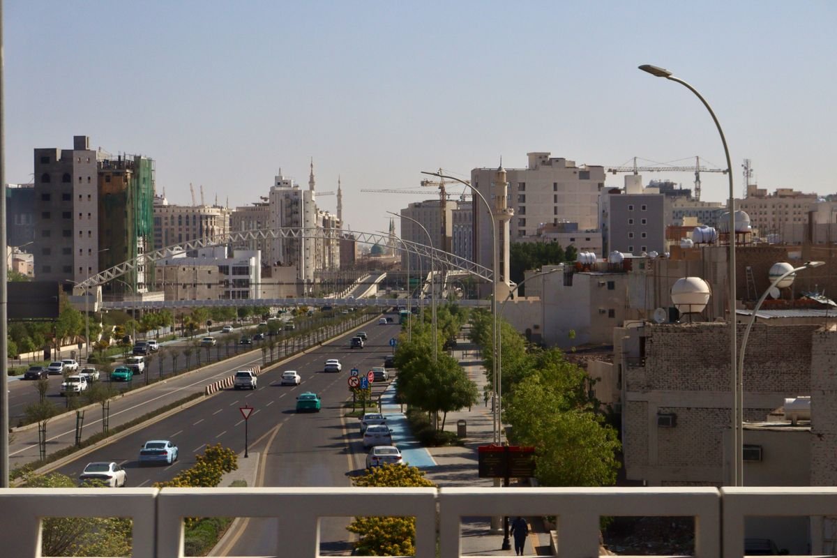 The Riyadh skyline with modern towers above busy streets