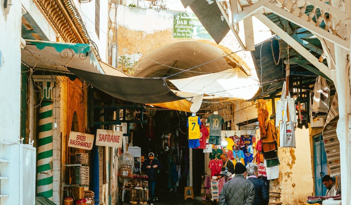 A busy market street in the medina of Tunis
